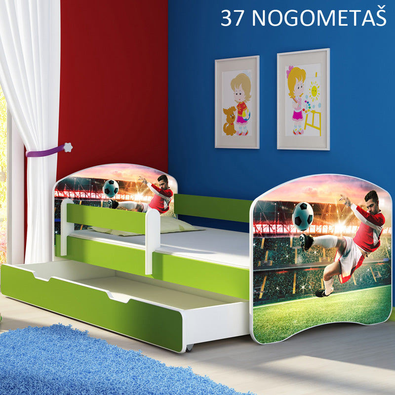 Dječji krevet ACMA s motivom, bočna zelena + ladica 160x80 cm 37 Nogometaš