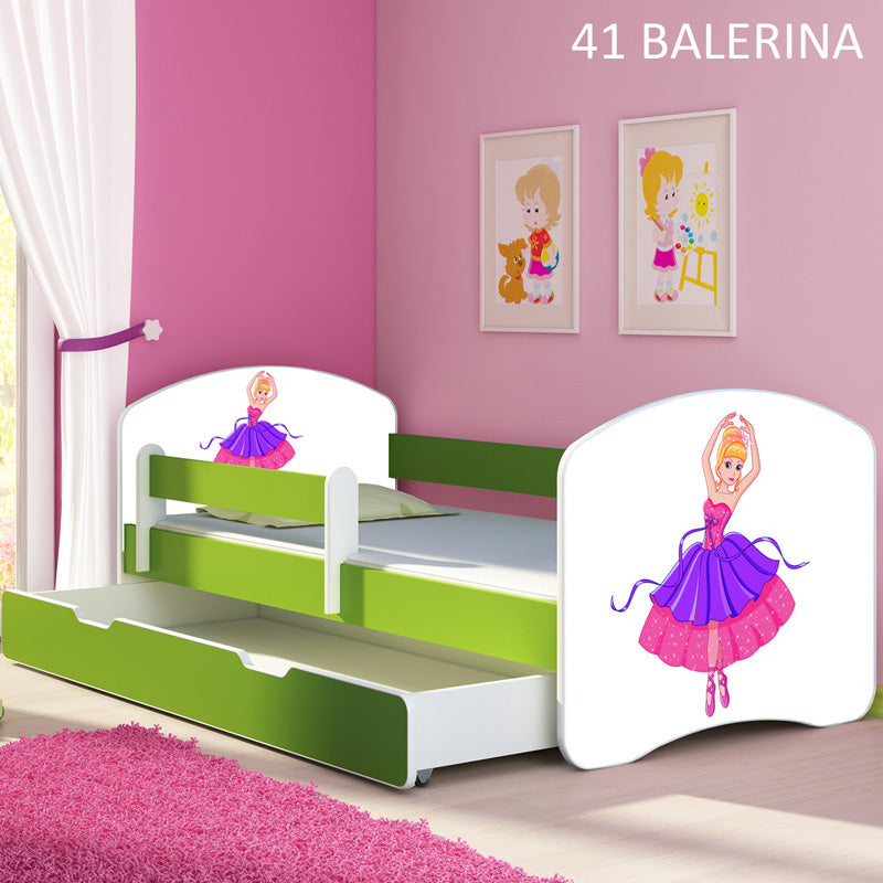 Dječji krevet ACMA s motivom, bočna zelena + ladica 160x80 cm 41 Balerina