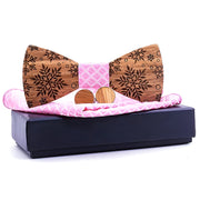 Drveni leptir s maramicom i manžetnim gumbima - Smeđa / Ružičasta KP30460