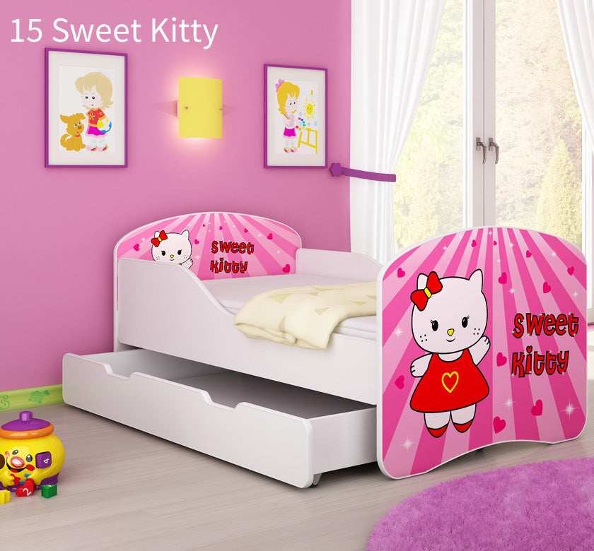 Dječji krevet ACMA s motivom + ladica 160x80 cm 15 Sweet Kitty
