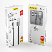 Dudao magnetski USB kabel + komplet utikača Lightning / USB Type C / Micro USB 3 A 1 m siva