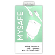 MySafe - 20W - Zidna punjač Tip - C + Lightning kabel 1m - Bijela KP26666