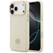 GUESS maskica za iPhone 17 Pro Max kompatibilna s MagSafe (PU s logom od zrnaste strass tkanine) bež