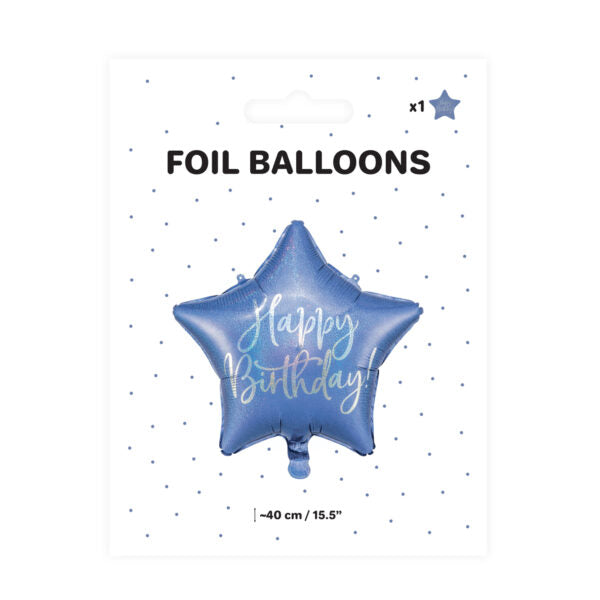 Folija balon zvijezda plava Happy Birthday 40cm