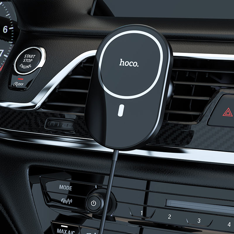 HOCO - Držač za automobil (CA90 Powerful) s magnetskim držačem, bežičnim punjenjem, 15 W za ventilacijski otvor - crni