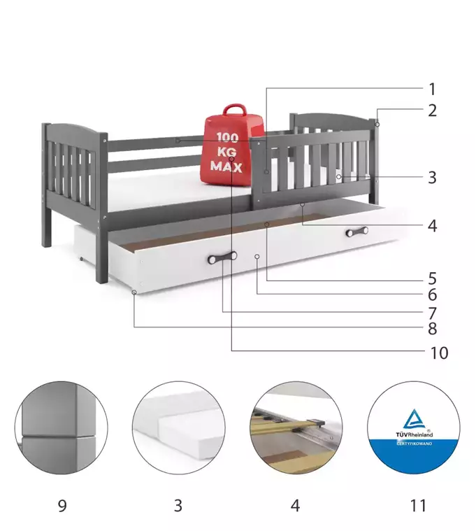 Krevet BMS Kubus + ladica 160x80 cm, GRF