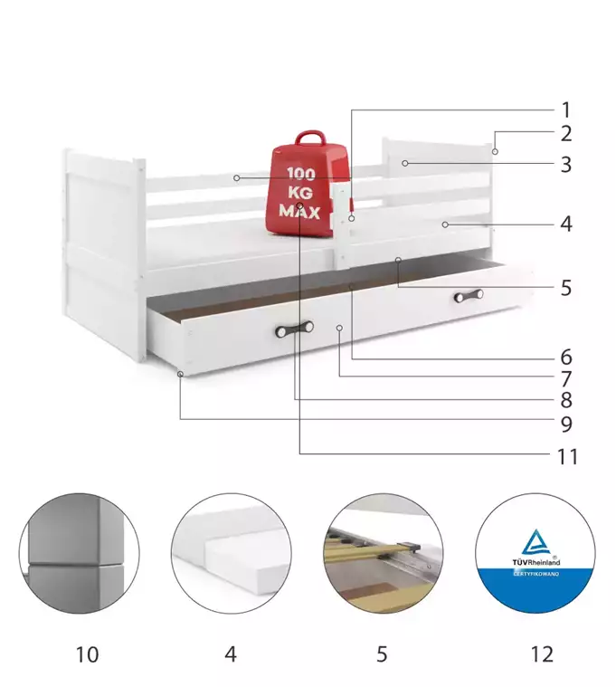Krevet BMS Rico + ladica 190x80 cm, PINE plava