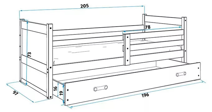 Krevet BMS Rico + ladica 200x90 cm, BIA zelena