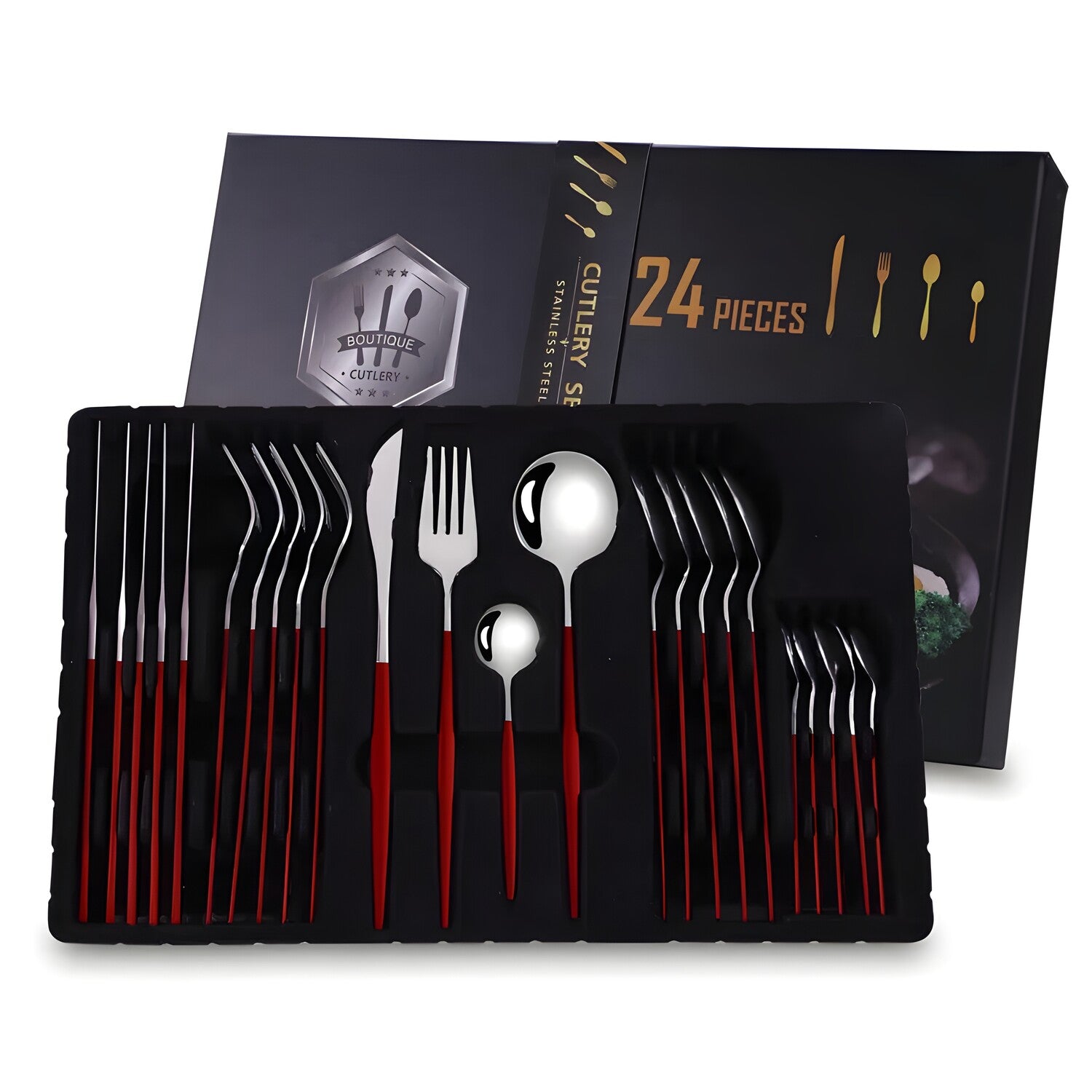 24 - dijelni set pribora EL-26401 - Srebrna / Crvena KP26401