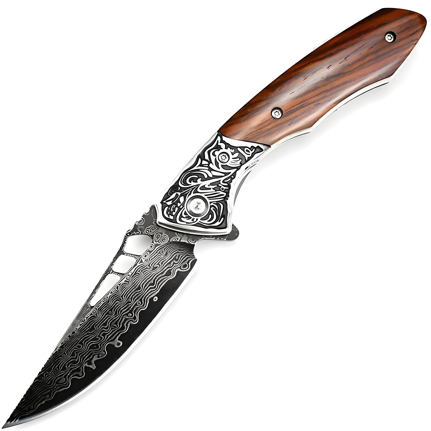 Damaščanski outdoor sklopivi nož JO-42047 - Smeđi / Crni KP42047