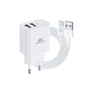 Punjač zidni RivaPower PS4001 WD3 EU wall charger white 2,4A/ 2USB, with Type-C cable, 12/96