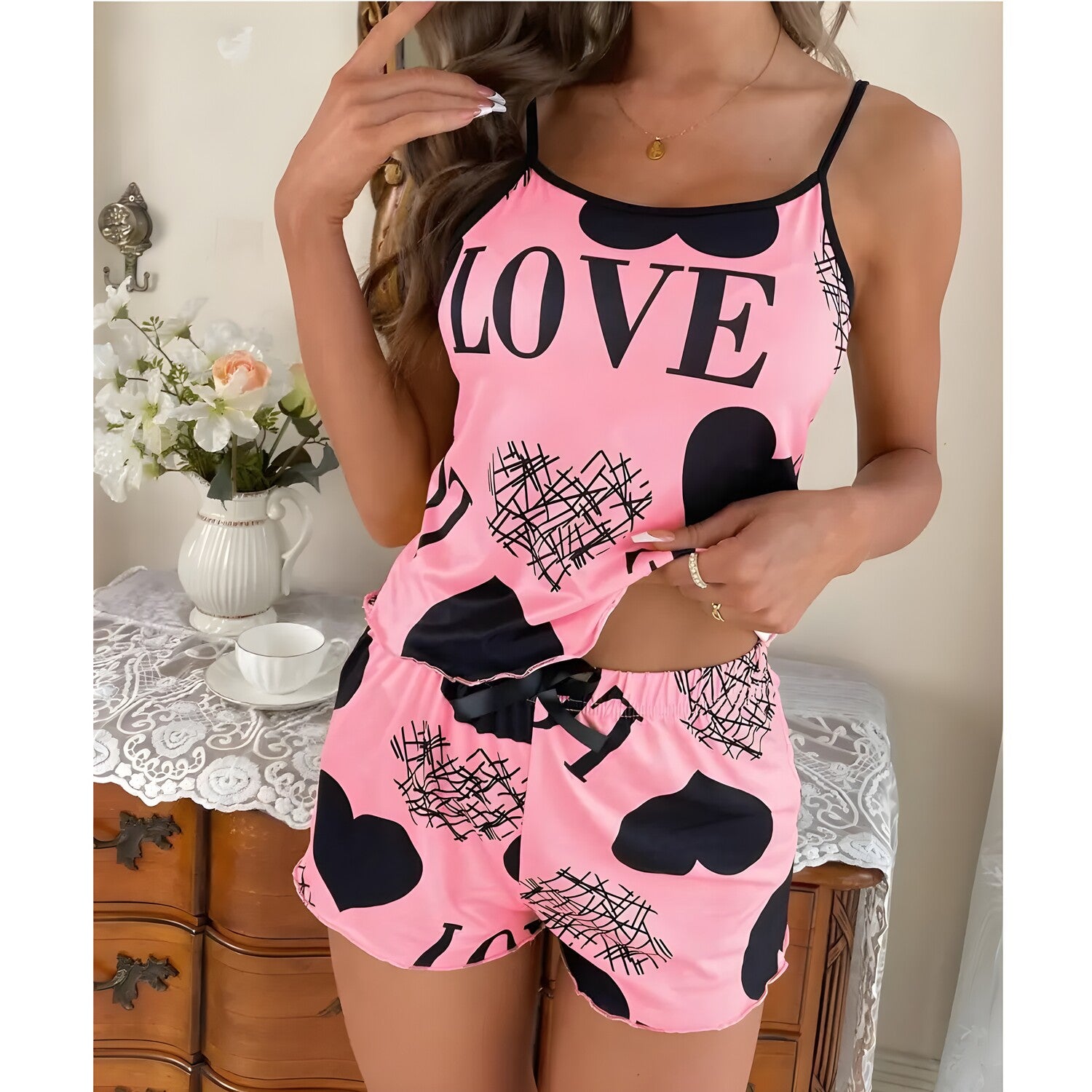 Kratka ženska pidžama LO - 30769 - Ružičasta / L KP30769