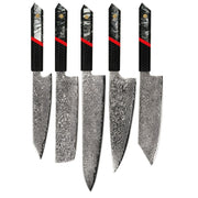 Set damašćanskih kuhinjskih noževa ZA-37462 - Set 5 kom / Crna / Crvena KP37462