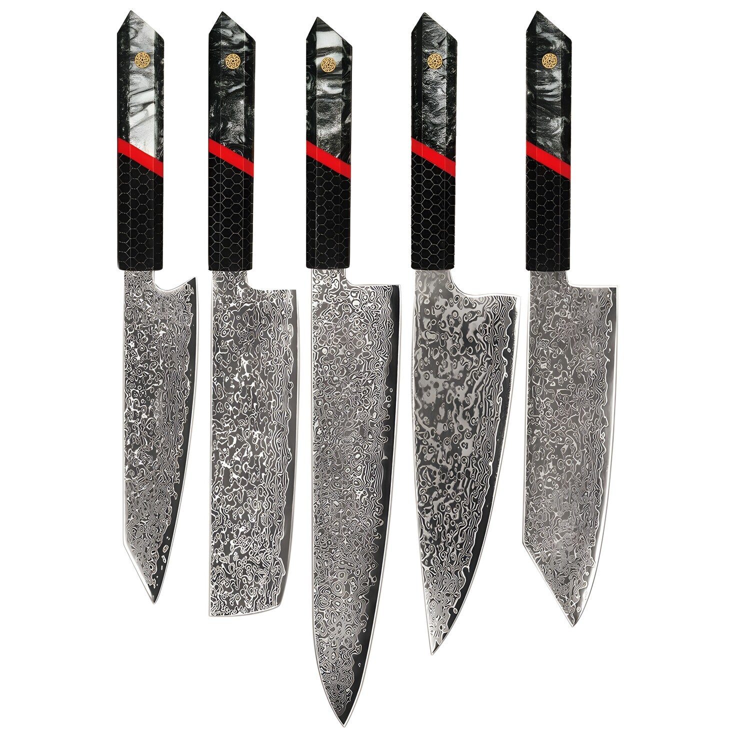 Set damašćanskih kuhinjskih noževa ZA-37462 - Set 5 kom / Crna / Crvena KP37462