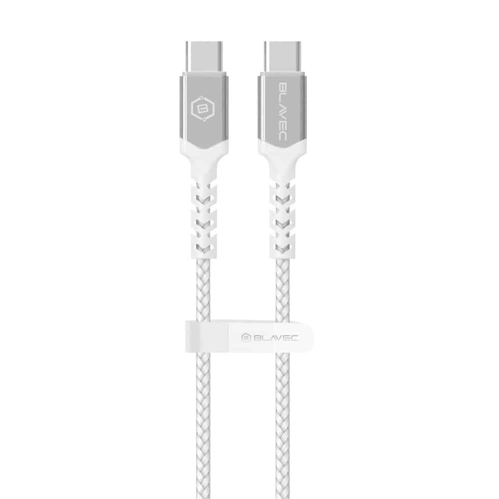 BLAVEC RAPTOR OPLETENI KABEL – TIP C DO TIP C – PD 60W 3A 300 cm – bijelo-srebrni