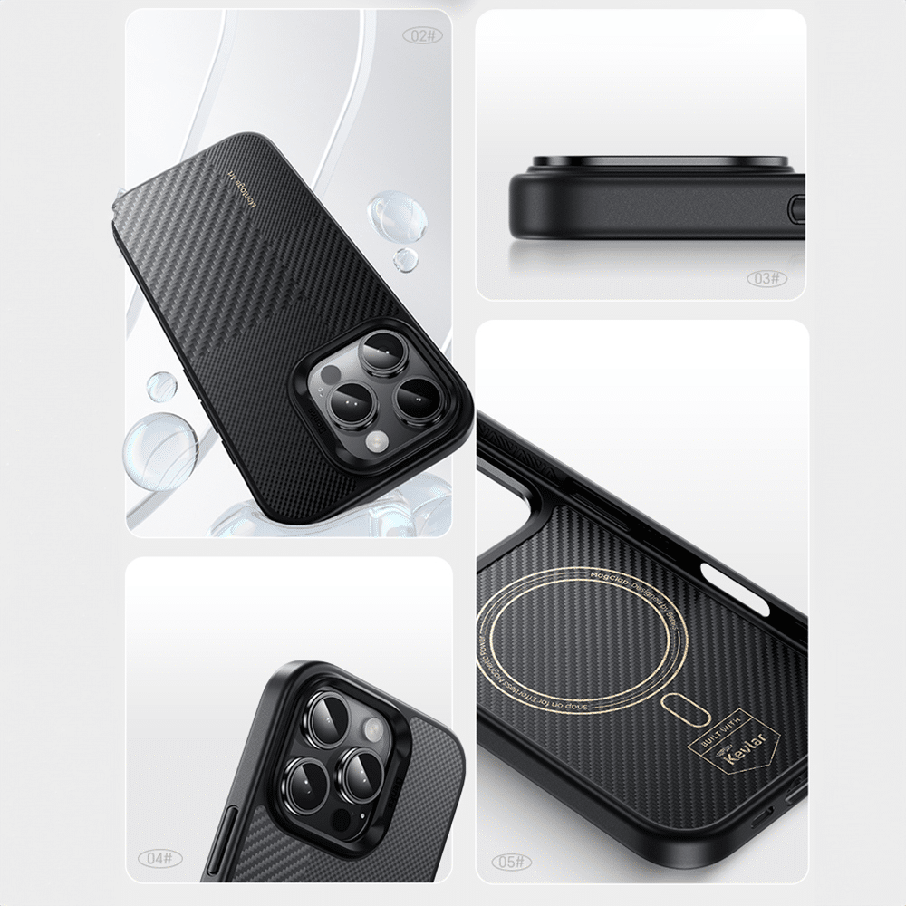 Benks Montage Magnetic Armor Pro kevlar metalni okvir 600D Case za iPhone 16 Plus crna