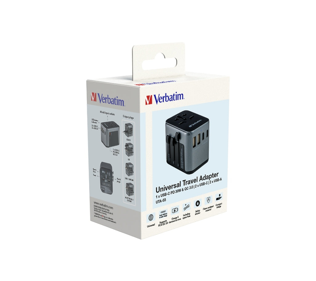 Adapter Verbatim UTA-03 #49545 univerzalni putni USB-C PD & QC, 2 USB-C, 2 USB-A ports